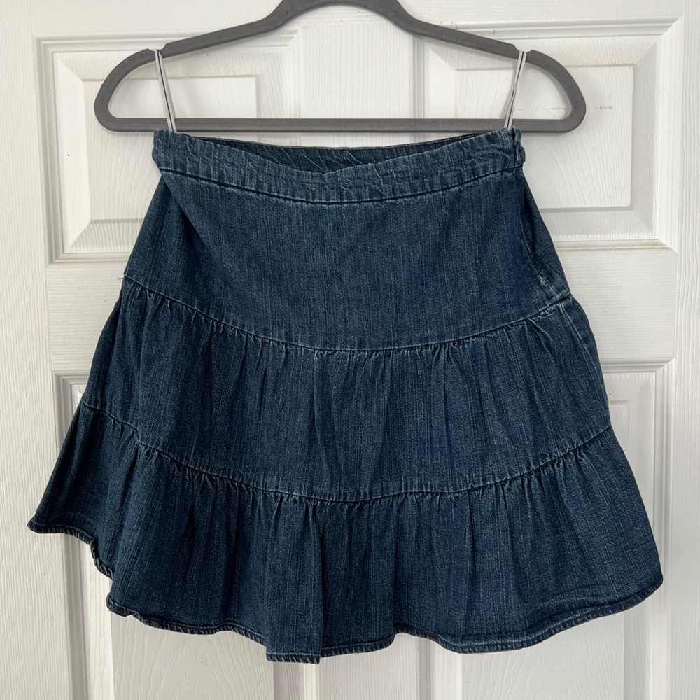 GAP High Waisted Ruffle Jean Skirt